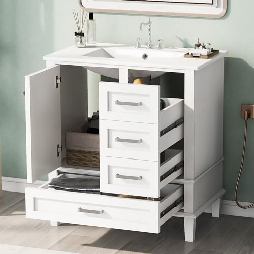 Green Solid Wood Bathroom Vanity with Sink and 3 Drawers G8893