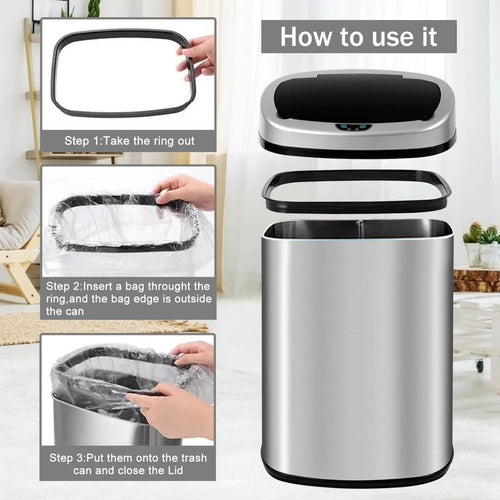 13 Gallon Automatic Stainless Steel Trash Can with Lid A395971