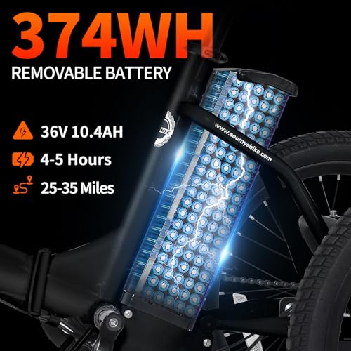Electric Tricycle 20" 3 Wheels Folding 350W Step-Thru Removable Battery W4909