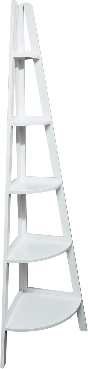 White 5-Shelf Corner Ladder Bookcase U48055
