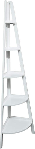 White 5-Shelf Corner Ladder Bookcase U48055