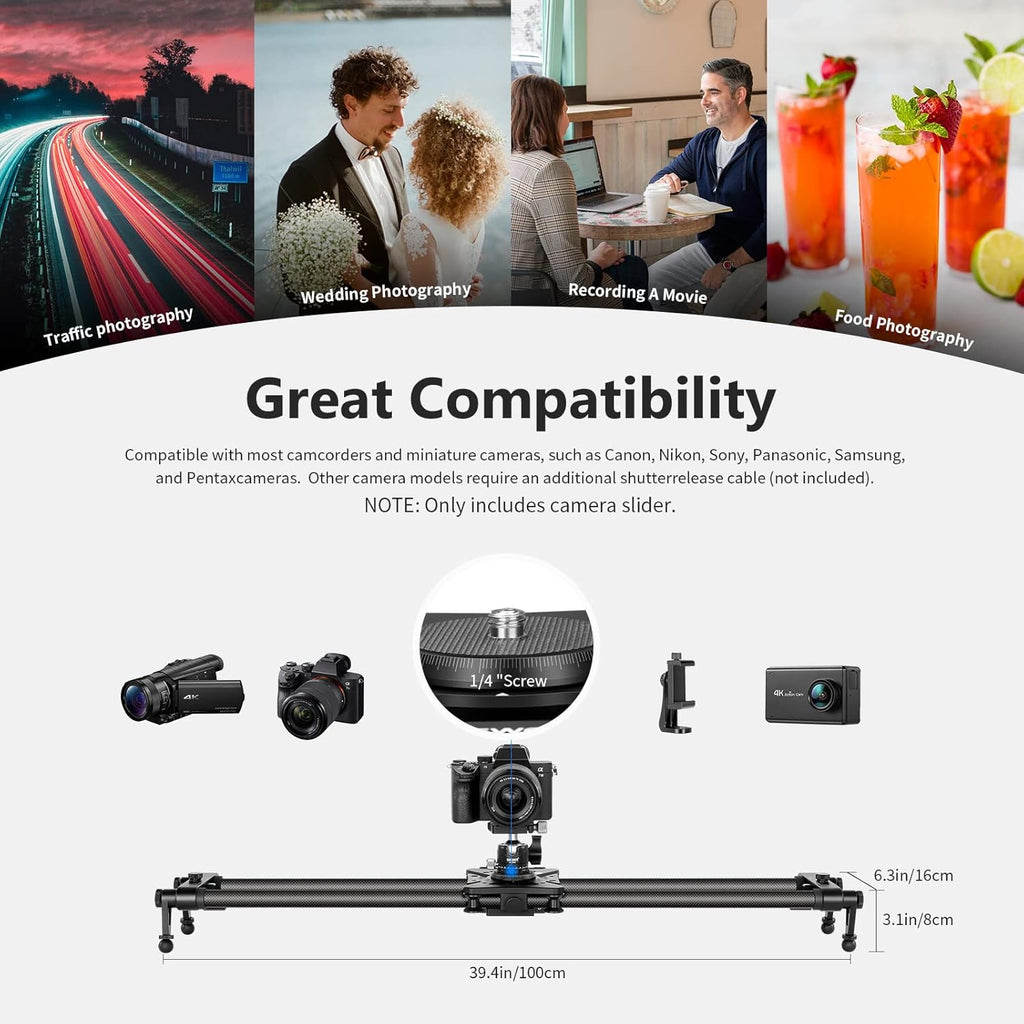 Motorized Camera Slider Carbon Fiber Dolly Rail with Remote Controller O524330
