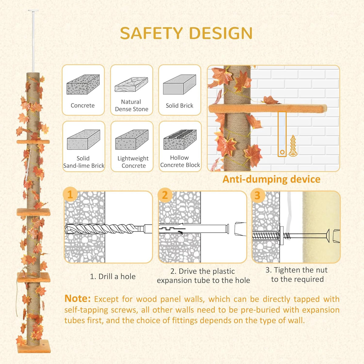 80" - 95" Adjustable 3-Level Cat Tree with Sisal Scratching Post O634959