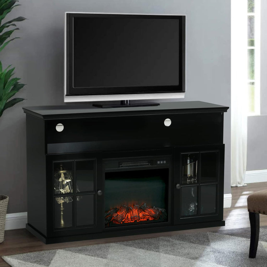 White Fireplace TV Stand with Adjustable Shelves V4935