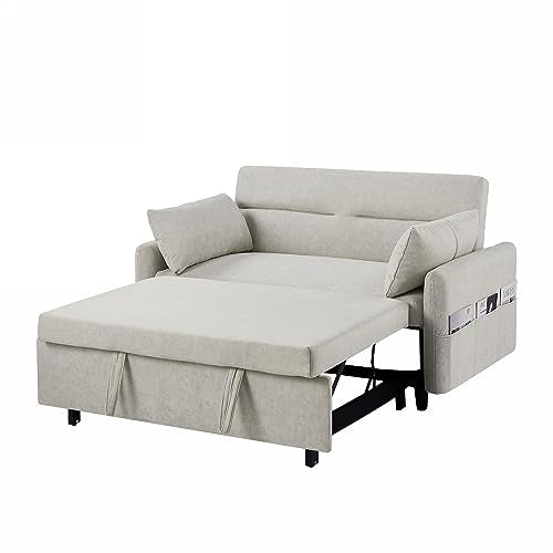Gray 3 in 1 Convertible Sleeper Sofa Futon Couch Pullout Bed Love Seat Chaise Lounge with Storage Pockets 2 Pillows E5638