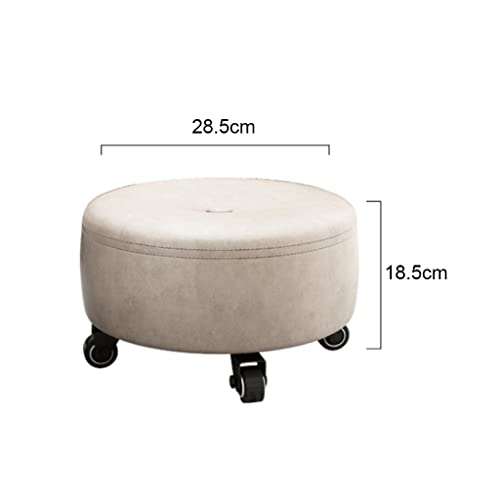 Red Leather Rolling Ottoman Stool with Wheels Z87955