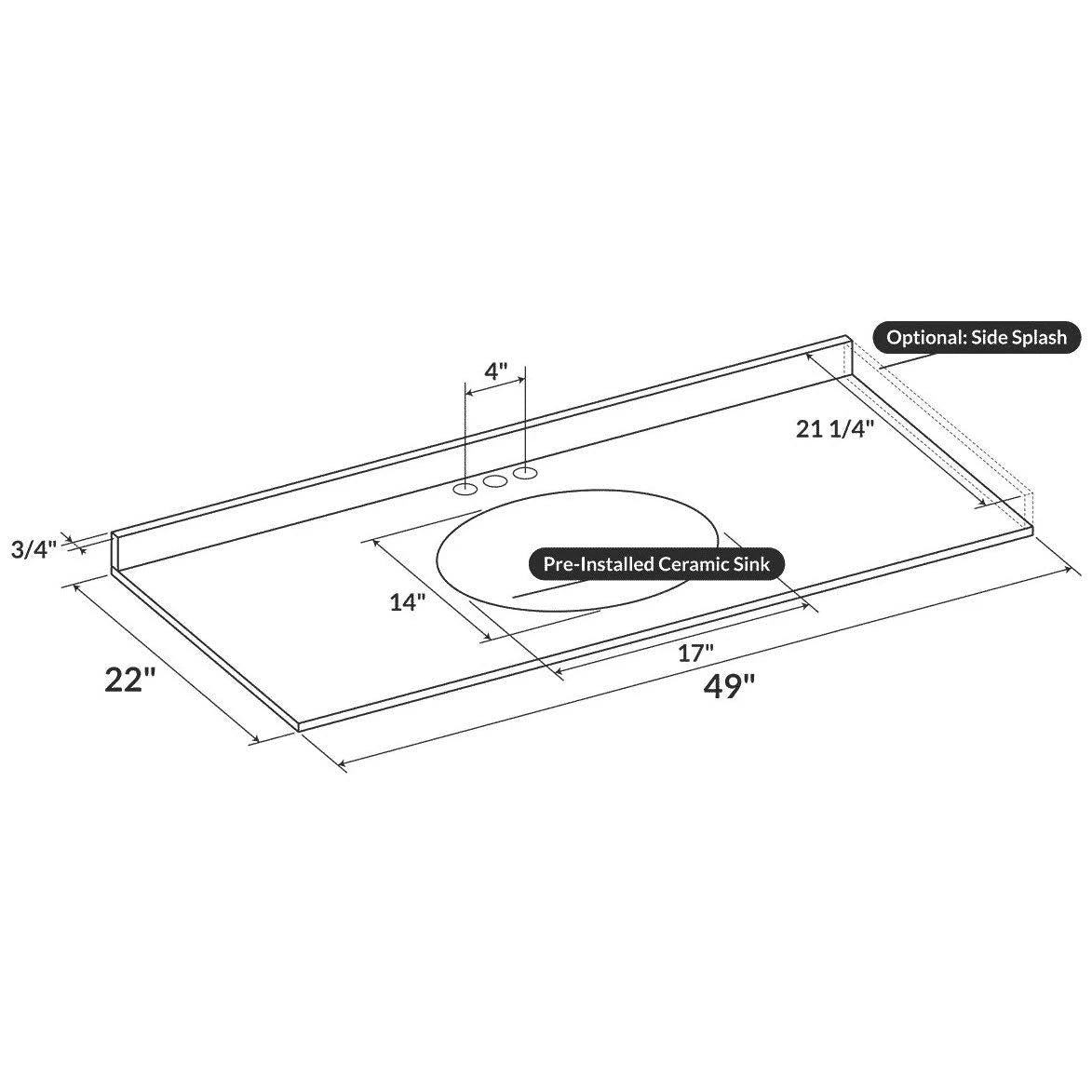 Blue 49W 22D Single Vanity Top with Backsplash R83645
