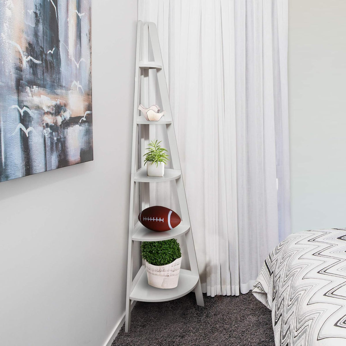 White 5-Shelf Corner Ladder Bookcase U48055