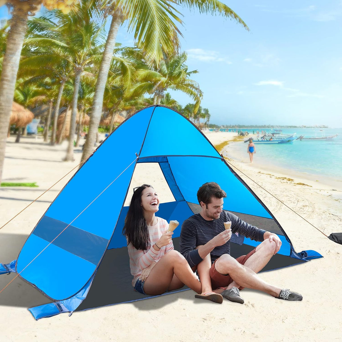 Beach Tent, Anti UV Pop Up Camping Tent with Carry Bag for 4 Person J473084