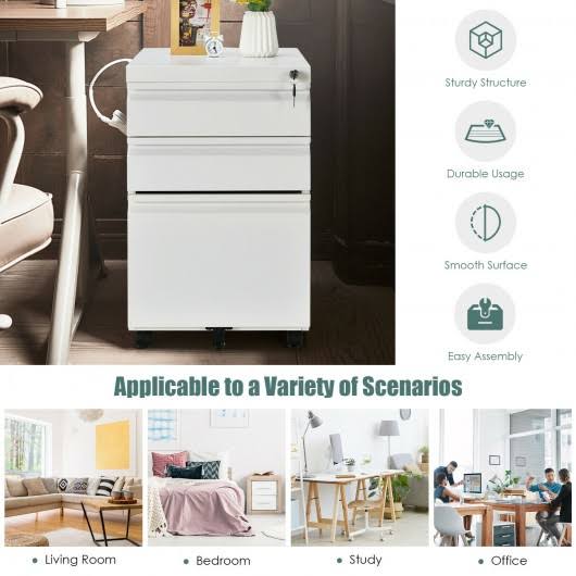 3-Drawer Mobile File Cabinet with Lock J786789