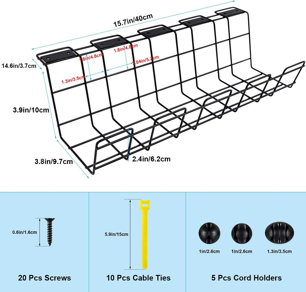 Under Desk Cable Management Tray, Black Cord Basket Set of 2 U7684