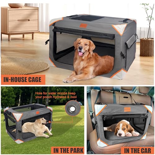 Collapsible 4-Door Portable Dog Crate with Soft Blanket A394798