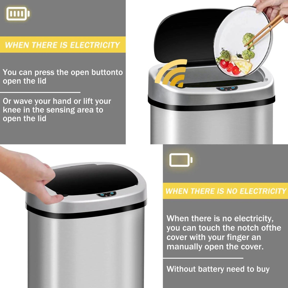 13 Gallon Automatic Stainless Steel Trash Can with Lid A395971