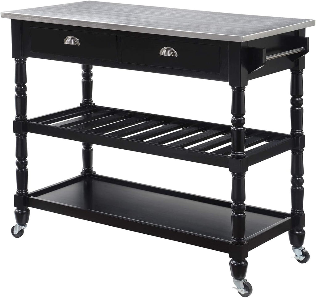 White 3-Tier Stainless Steel Kitchen Cart with Drawers I37133