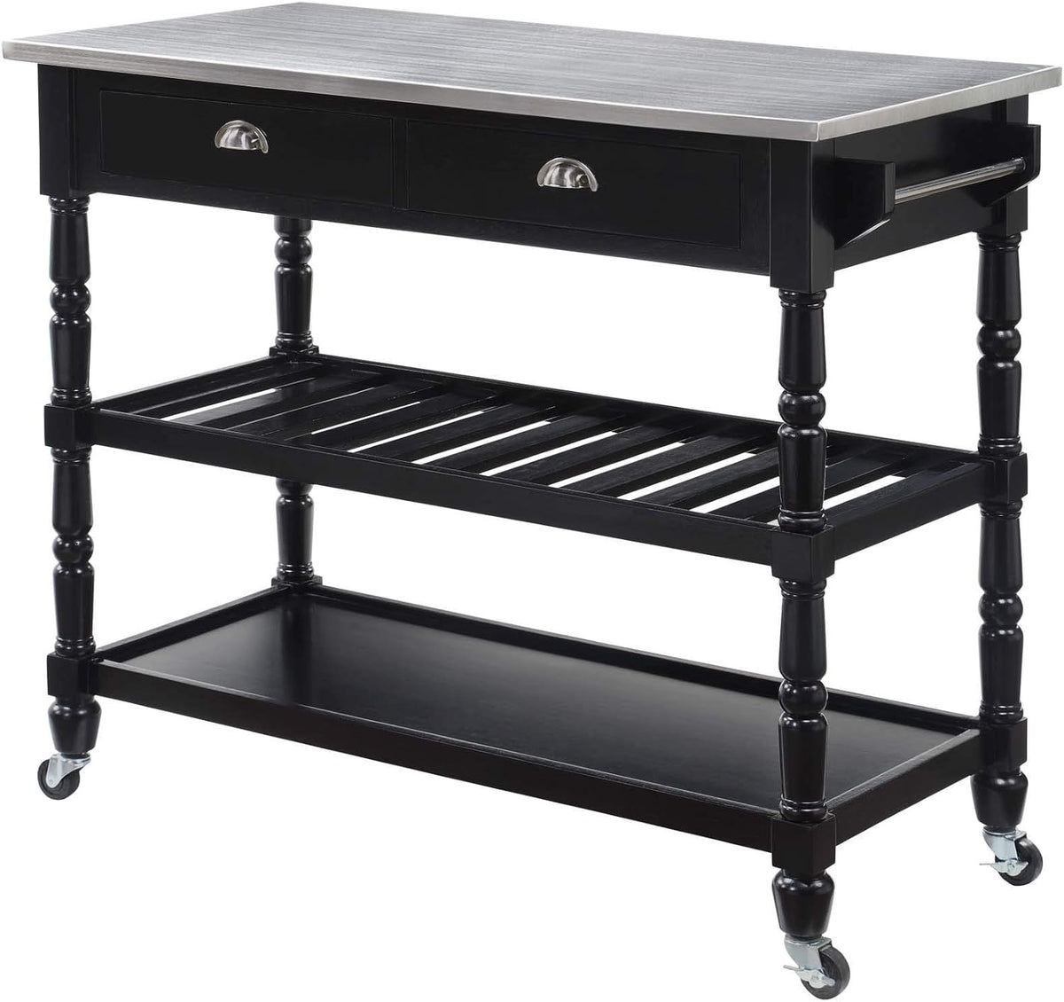 White 3-Tier Stainless Steel Kitchen Cart with Drawers I37133
