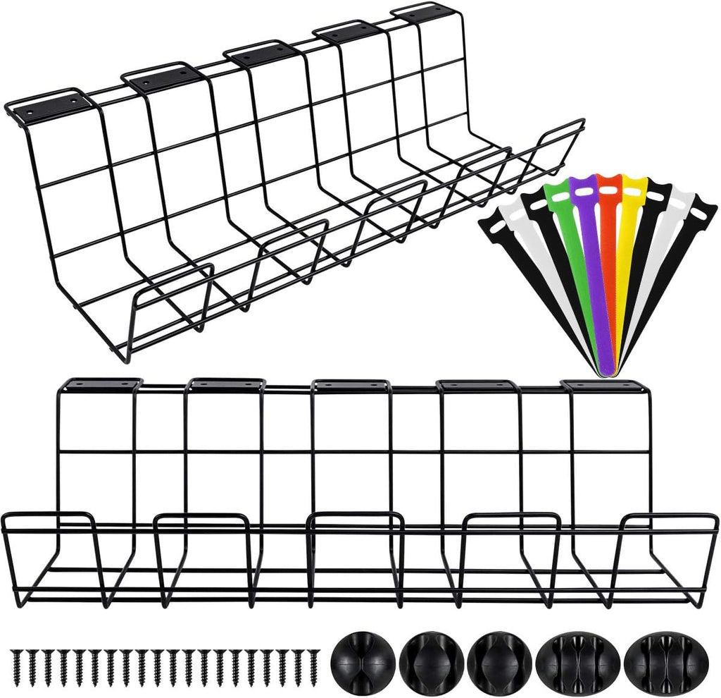 Under Desk Cable Management Tray, Black Cord Basket Set of 2 U7684