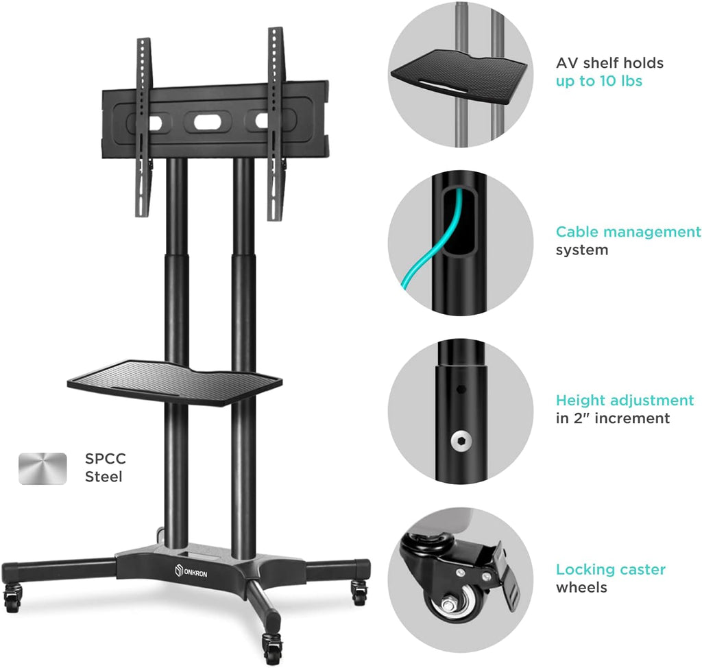 Mobile TV Stand for 40 to 65 Inch TV Screens with Wheels W880