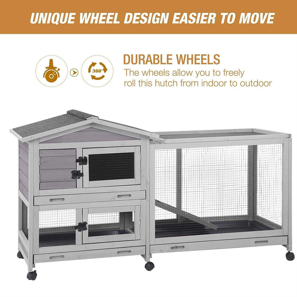 Bunny Cage Rabbit Hutch with Casters Waterproof Roof Pull Out Tray I187