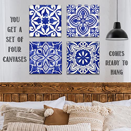 Blue Mosaic 4 Panels Canvas Paintings (12" x 12") O984515