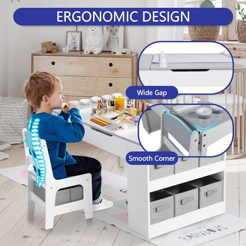 3 in 1 Wood Kids Art Table & Easel Chair Set with 6 Storage Bins Y758