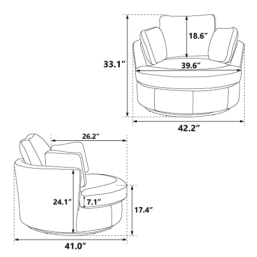 Beige Oversized Round Chenille Swivel Accent Barrel Chair with 3 Pillows M265916