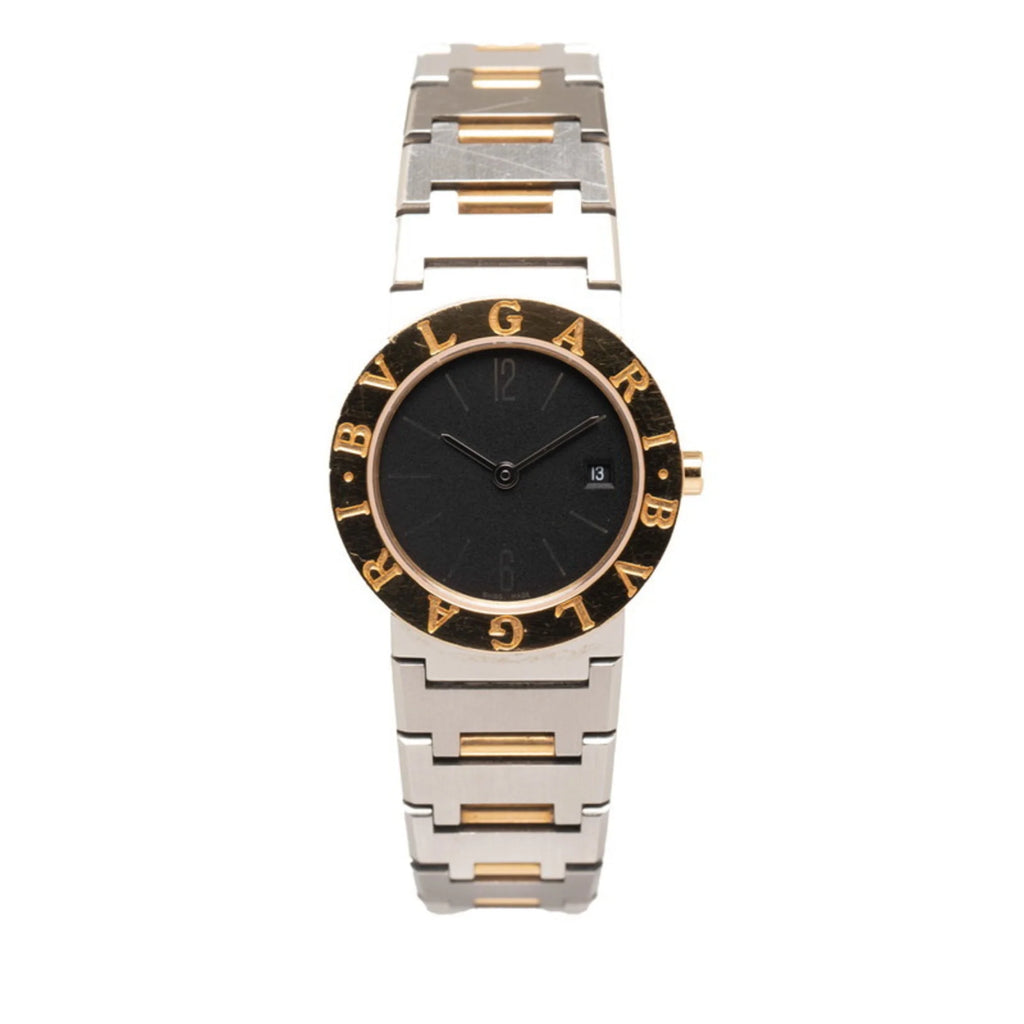 Pre-Owned Black Dial Stainless Steel Yellow Gold Ladies Watch D570