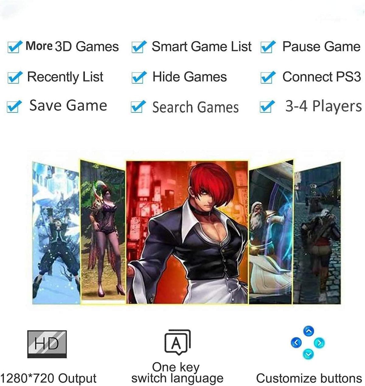 Arcade Game Console with 4200 Games, WiFi, 3D Games, 1280x720 Full HD, 4 Players P784215