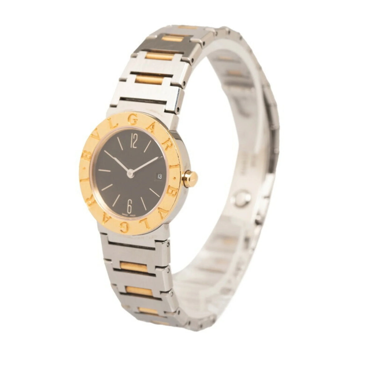 Pre-Owned Black Dial Stainless Steel Yellow Gold Ladies Watch D570