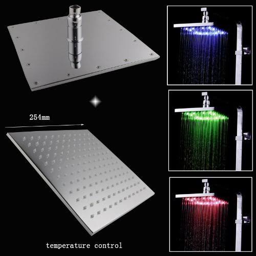 10 inch Square Rainfall LED Shower Head Stainless Steel Chrome Finish P267862