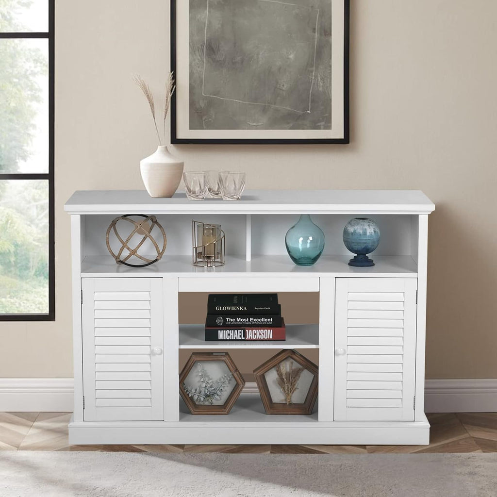 White Fireplace TV Stand with Adjustable Shelves V4935
