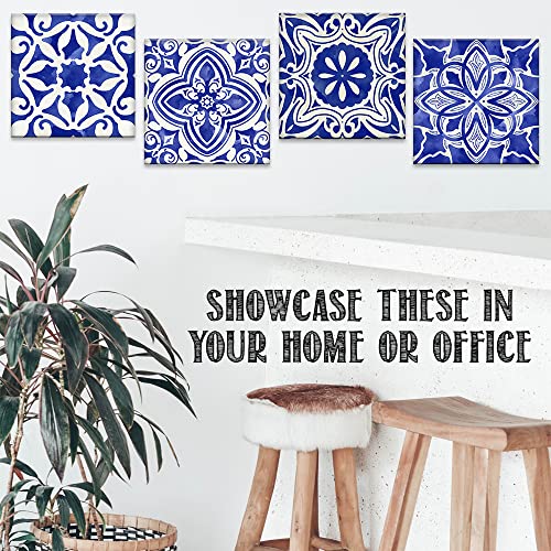 Blue Mosaic 4 Panels Canvas Paintings (12" x 12") O984515