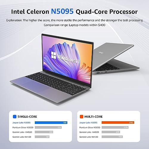 15.6 Inch Laptop Computer, Windows 11, 12GB RAM 512GB SSD, FHD IPS 1920x1200 Display, Celeron N5095 Quad-Core Processor P706