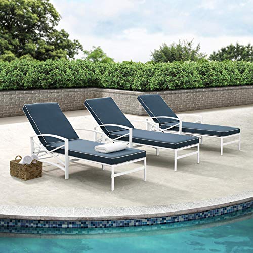 White Metal Chaise Lounge with Grey Cushions D44563