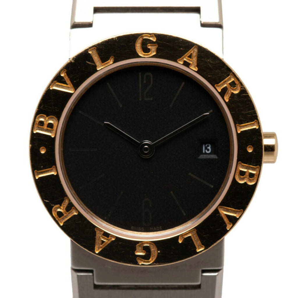 Pre-Owned Black Dial Stainless Steel Yellow Gold Ladies Watch D570