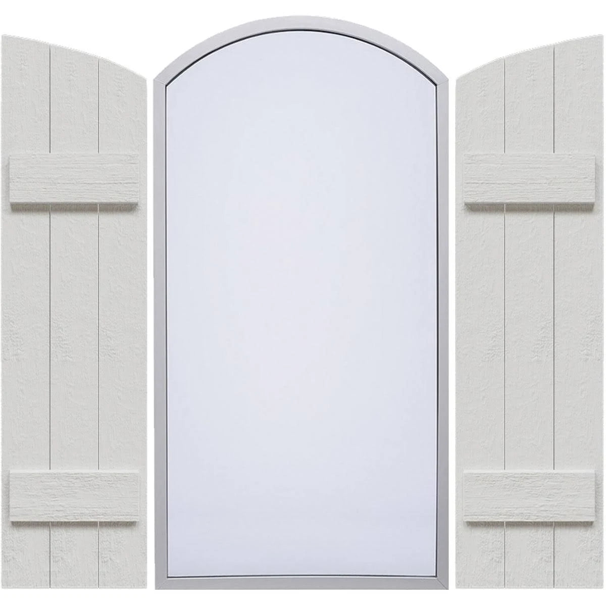 Rustic Faux Wood Shutters with Elliptical Arch Top T3919