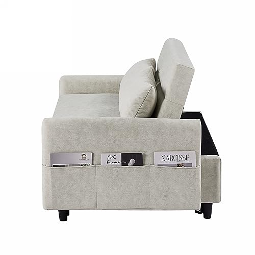 Gray 3 in 1 Convertible Sleeper Sofa Futon Couch Pullout Bed Love Seat Chaise Lounge with Storage Pockets 2 Pillows E5638