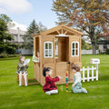 Wooden Playhouse with Door, Windows, Mailbox, Bench, Flowers Pot Holder, 39" x 38" x 55.5" A706