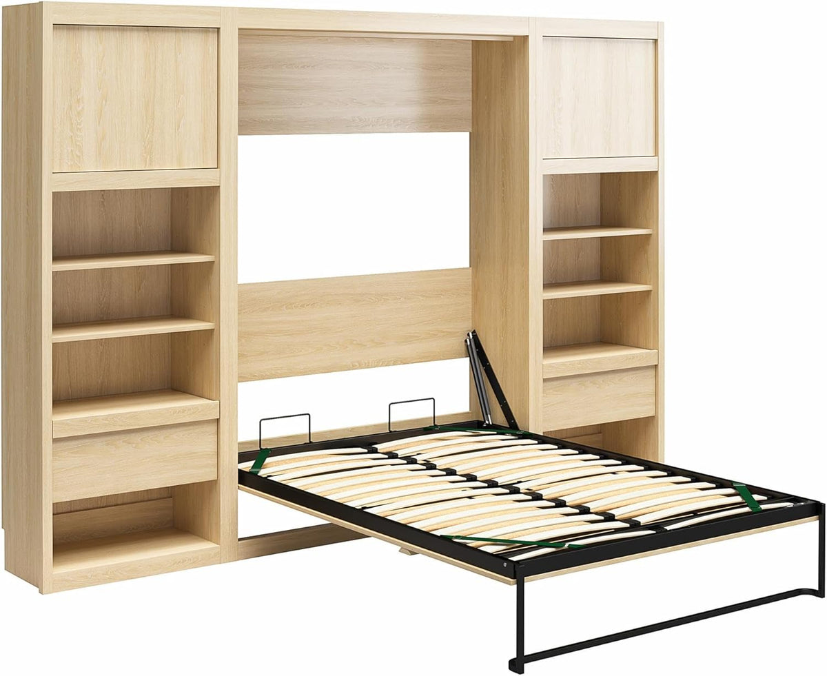 Full Size Murphy Wall Bed with Storage in Light Oak K681