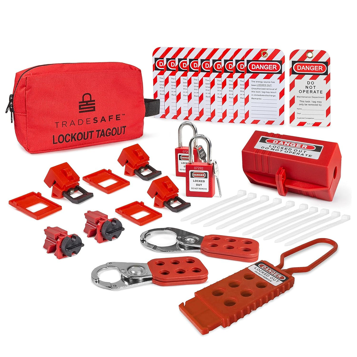 Electrical Lockout Tagout Kit with Hasps, Circuit Breaker Lockouts, Loto Tags, Plug Lockout, Safety Padlocks Set H39829