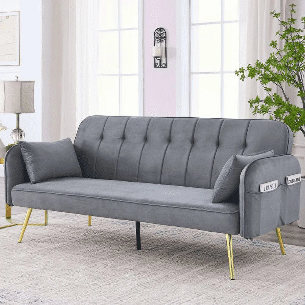 Grey Velvet Convertible Folding Sofa Bed E248700