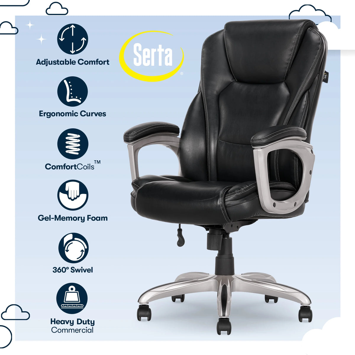 Black Bonded Leather Office Chair with Memory Foam W717