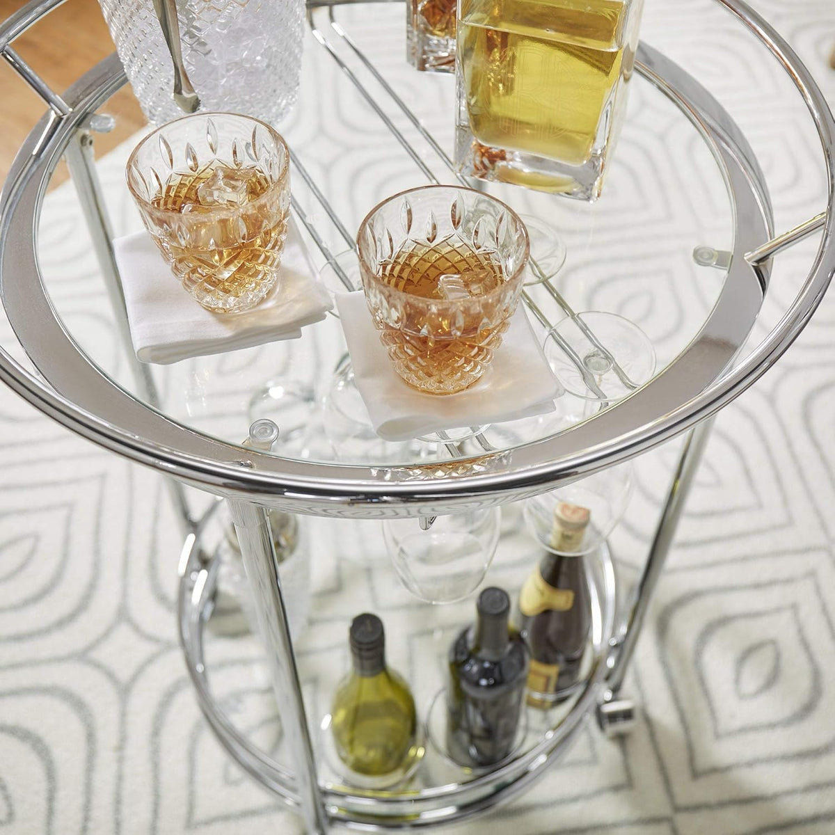 Chrome Metal Glass Top Bar Cart G538178