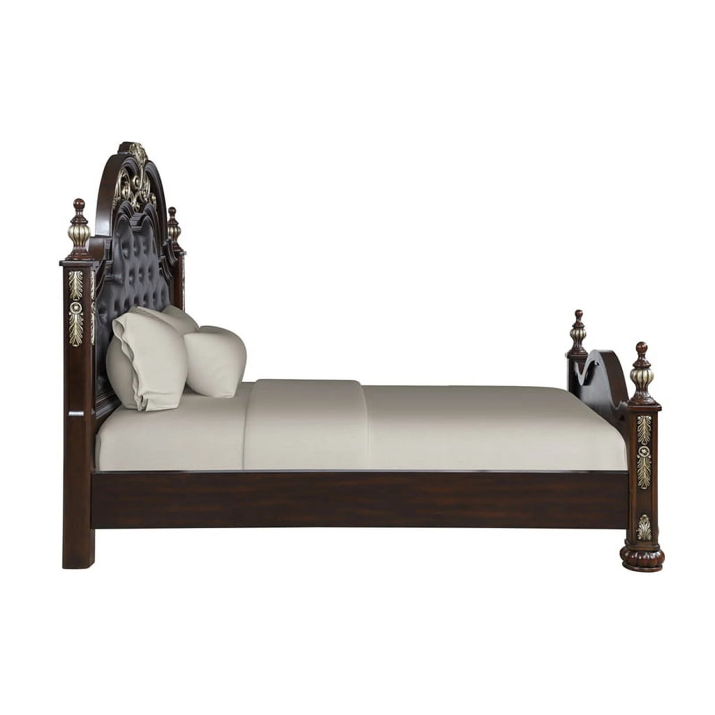 Brown Solid Wood Queen Bed Q128