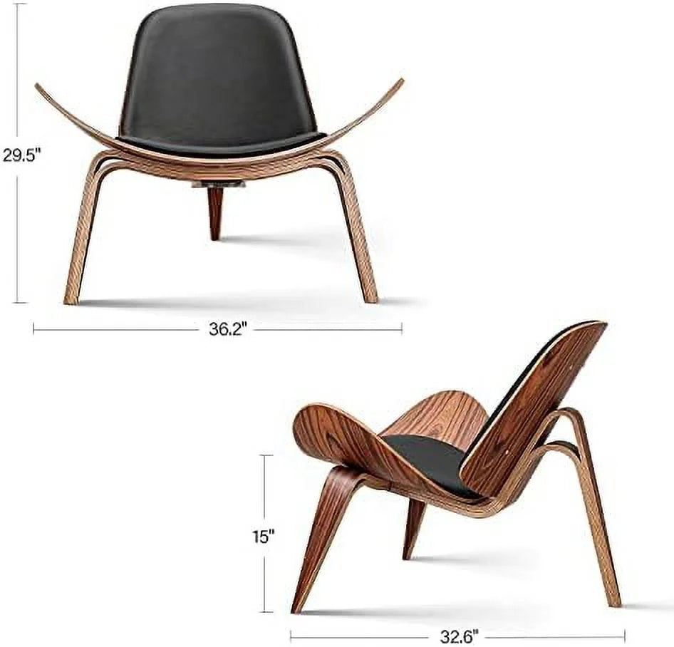 Mid Century Modern Shell Lounge Chair PU Leather Tripod Plywood Accent Chair H364