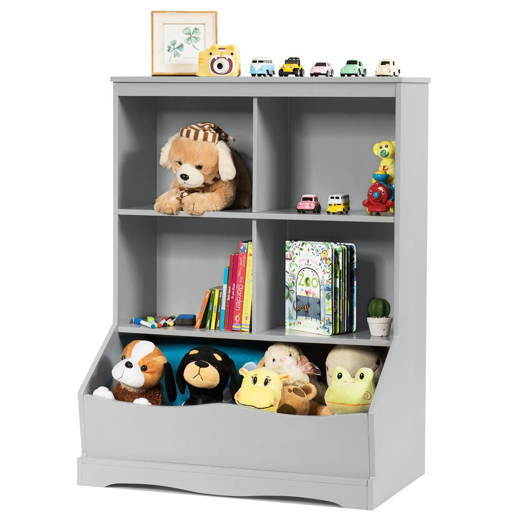 Gray Wood 3 Shelf 4 Cube Storage Cabinet X20975