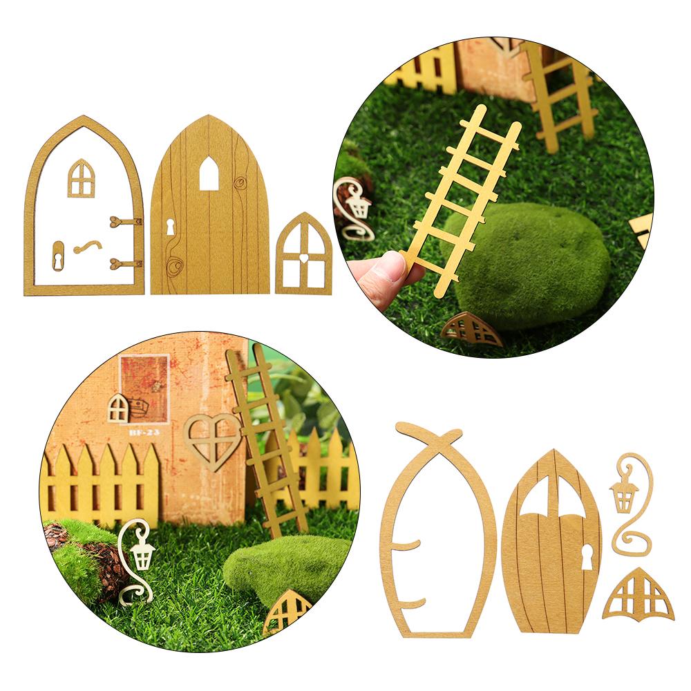 Wood Ornament Doll House Miniature Fairy Elf Door Dollhouse Garden Micro Landscape Wooden Craft Q36830