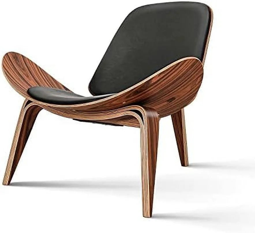 Mid Century Modern Shell Lounge Chair PU Leather Tripod Plywood Accent Chair H364