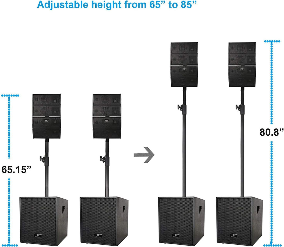 12-Inch 4000w DJ Powered PA Speaker System Combo Set with Bluetooth, Two Subwoofers and 8 Line Array Speakers X2778