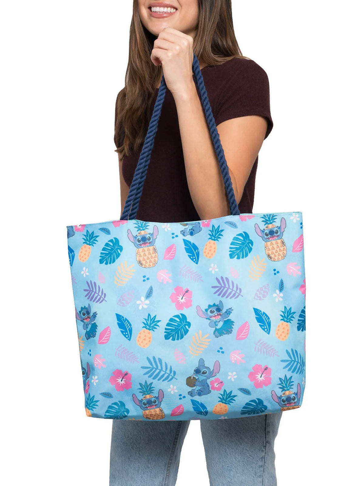Disney Stitch Tote Bag All-Over Print Carry-on Travel Beach Hawaiian Pineapples I955