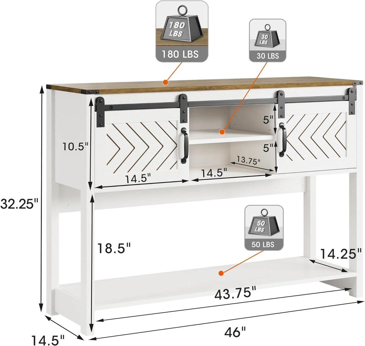 White-Brown Console Table with Sliding Barn Doors T25052